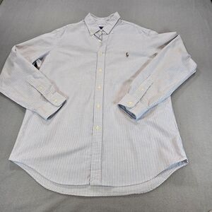 Ralph Lauren Men’s Large Striped Button Up Shirt Blue White Long Sleeve Polo